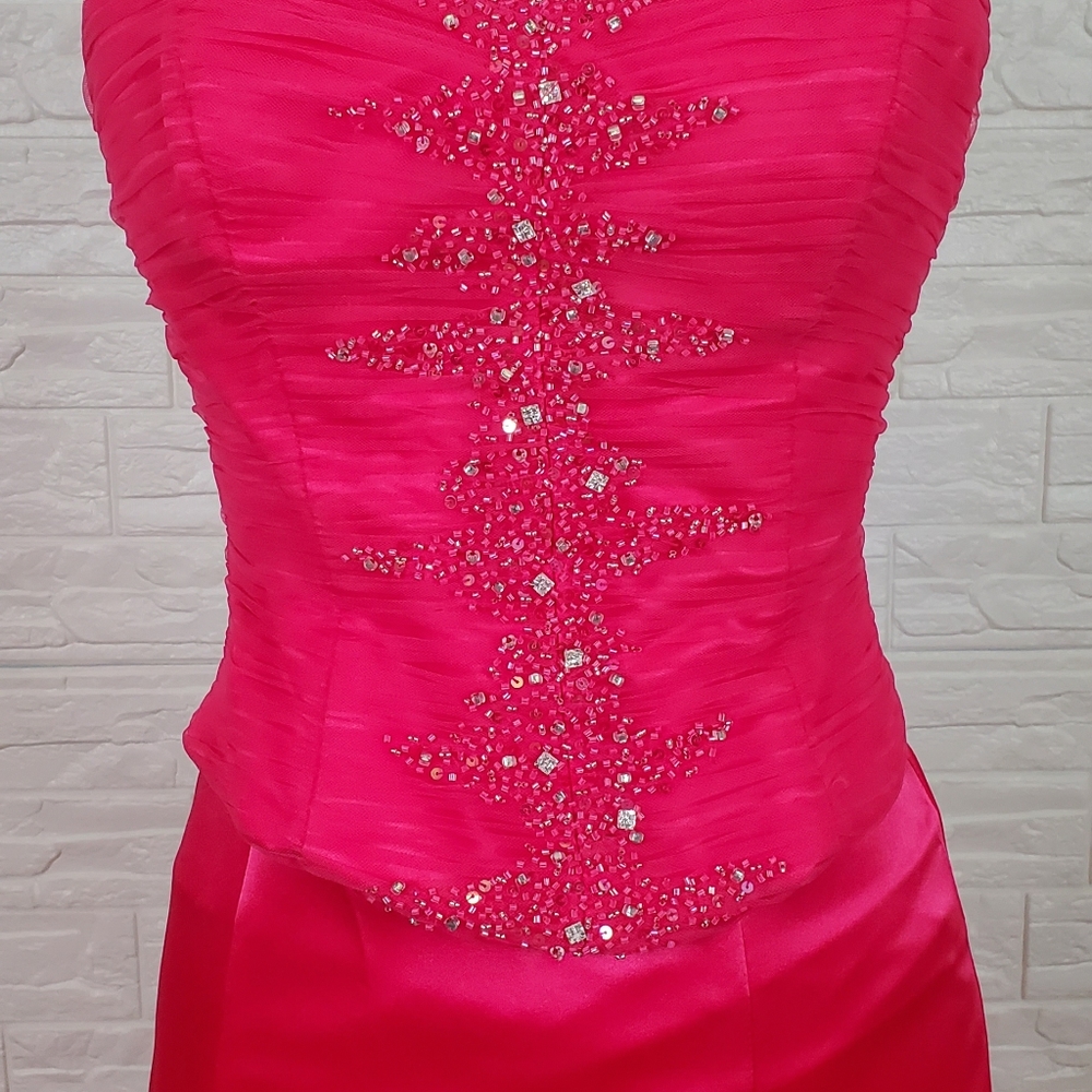 2 piece hot pink satin gown